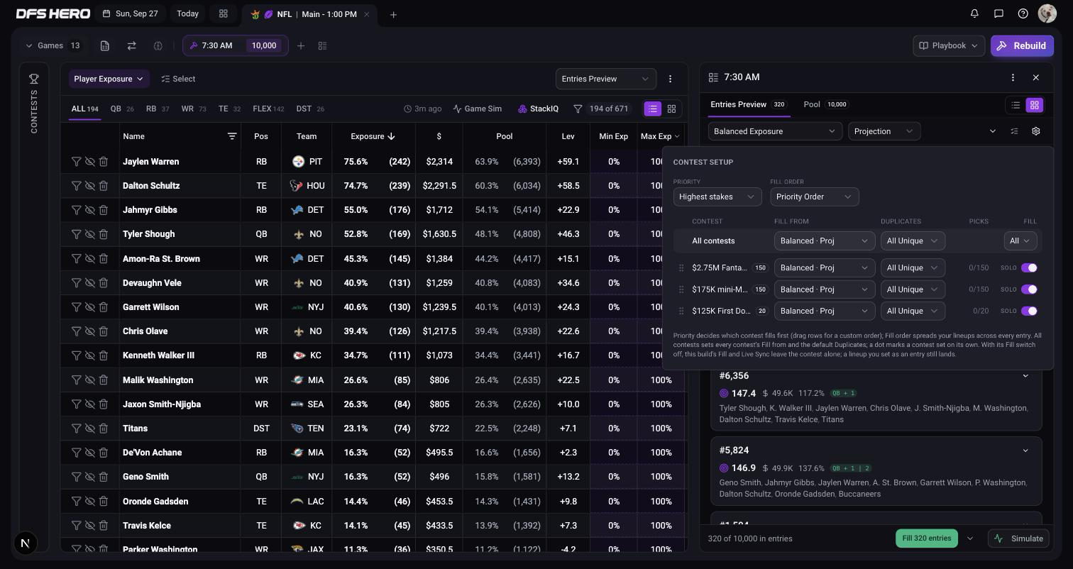 The Contest Setup popover with the All contests row, the per-contest rows, and the Fill switches