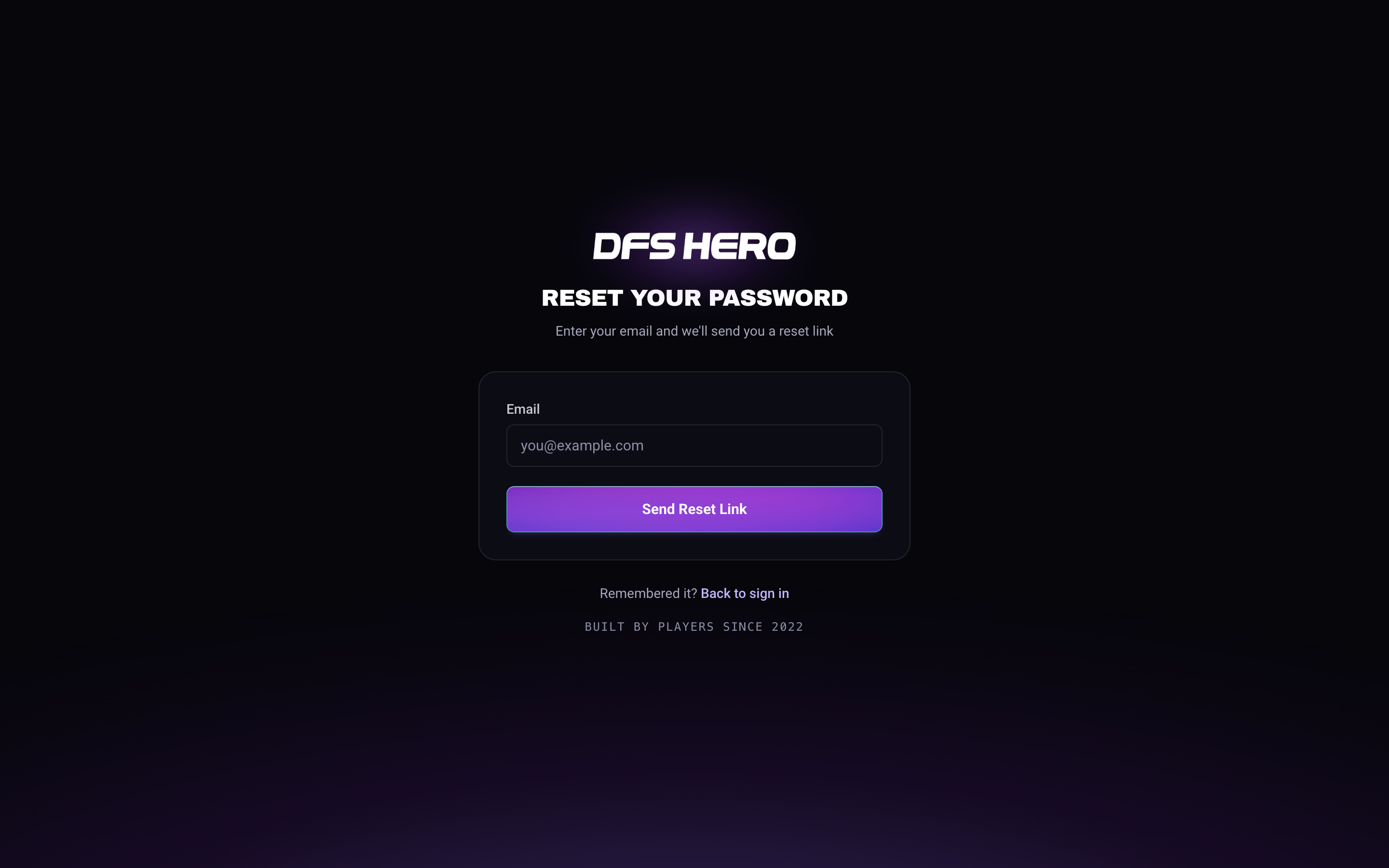 The Reset your password page with the Email field and the Send Reset Link button