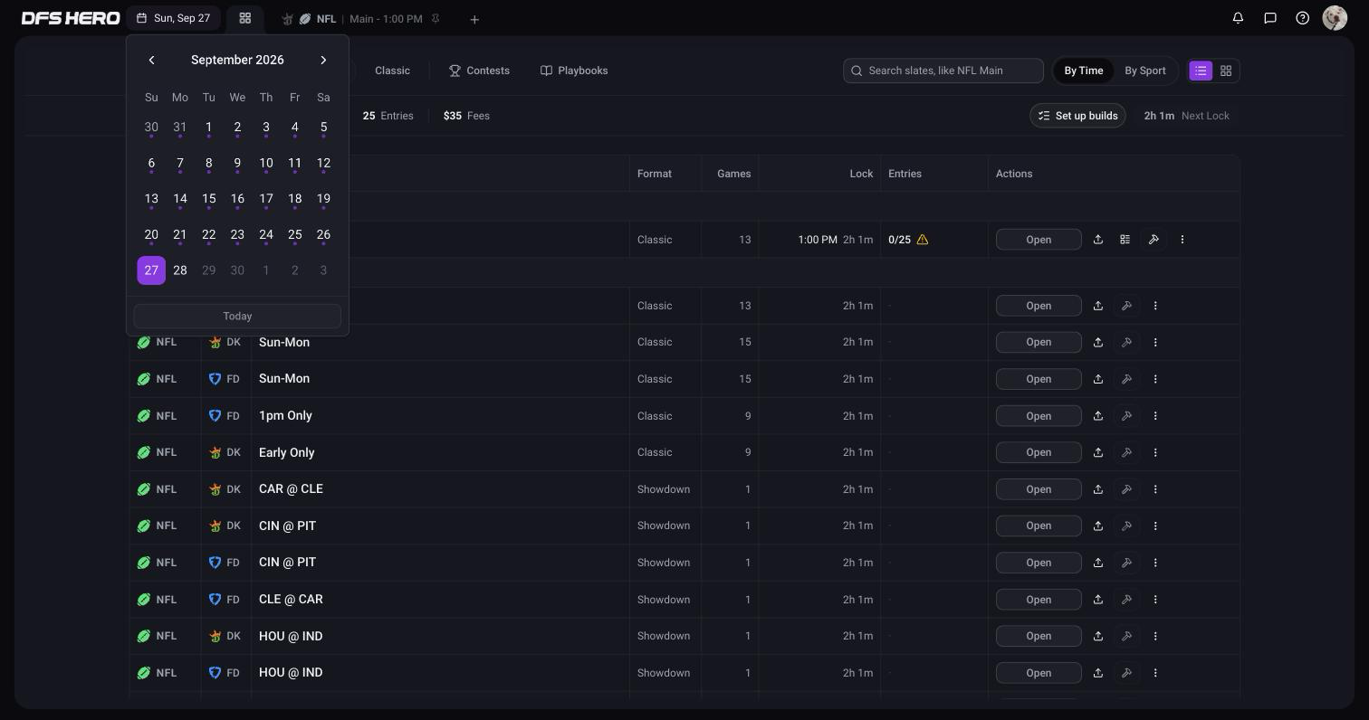 The calendar popover with selectable dates and the Today button